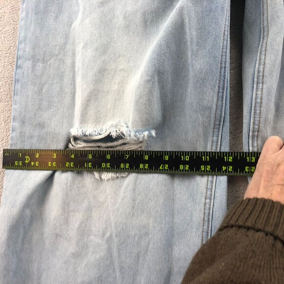 Almost Famous Womens Jeans Size 7 Blue Denim Light Wash Wide Leg Distressed - Picture 8 of 15